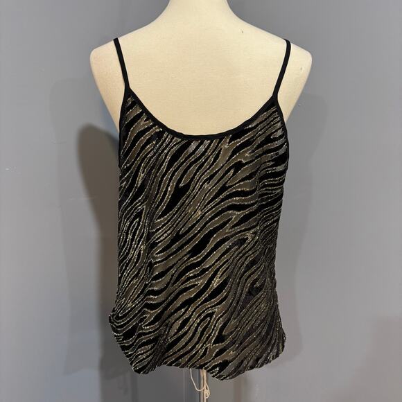Y2K,  velvet and sheer zebra glitter, sparkle spaghetti strap shirt, size large - Picture 4 of 7